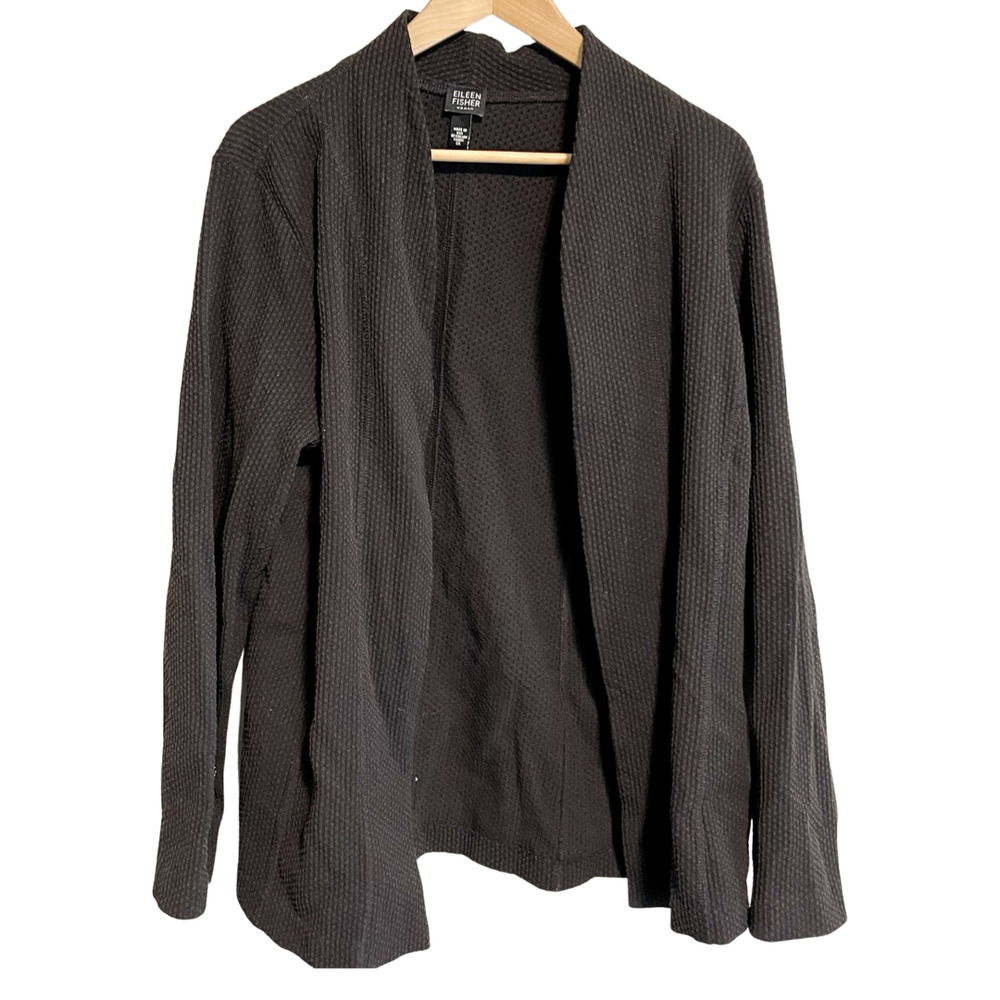 Eileen Fisher Woman Textured Cardigan Open Drape Front Sweater Top Plus Size